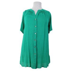Roamans NWOT Sz 16W Green Buttons Short Sleeve 100% Rayon Top